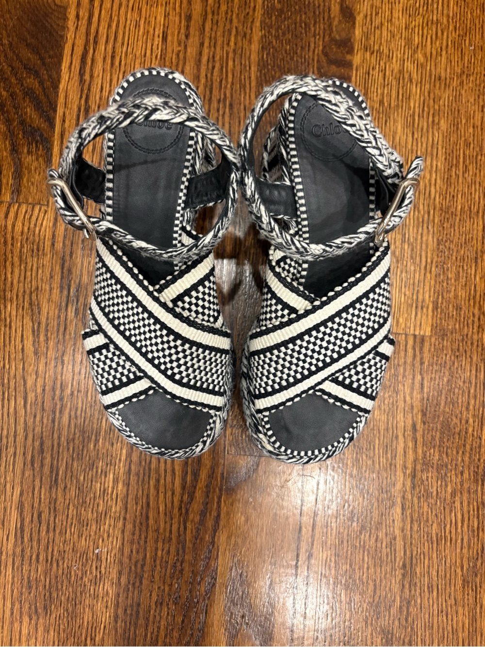 Chloe Black and Ivory Braided Wedge Sandals